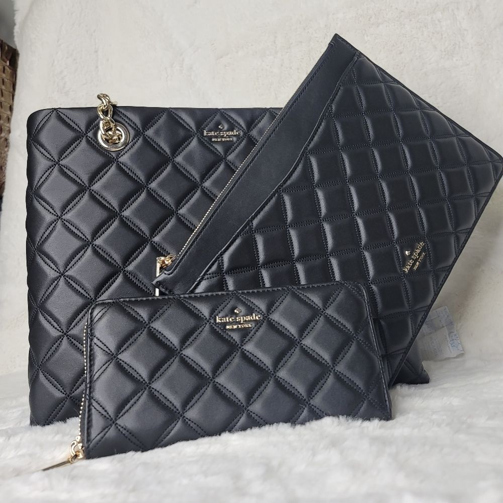 💋 NW kate spade New York 3 Set Leather Designer Purse Bag 3 in 1 Wallet + Pouch - Picture 4 of 15